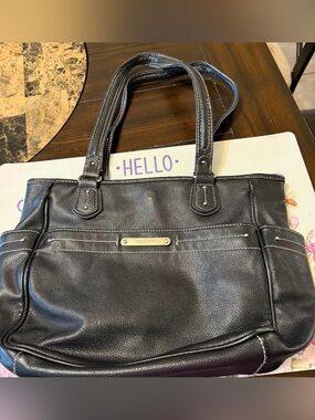 Rosetti Black Pebbled Leather Tote with Front Pocket